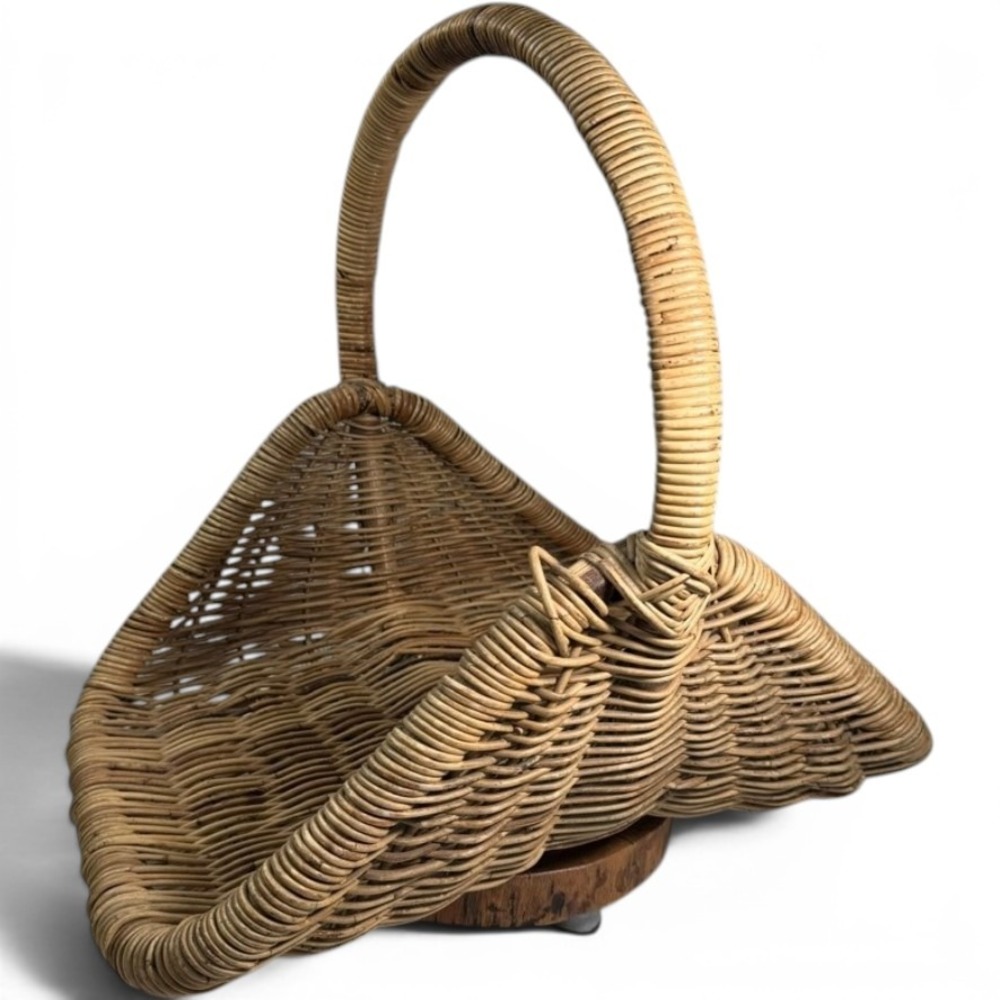 Vintage Wicker Fireplace Log Holder Basket Rattan Firewood Carrier with Handle